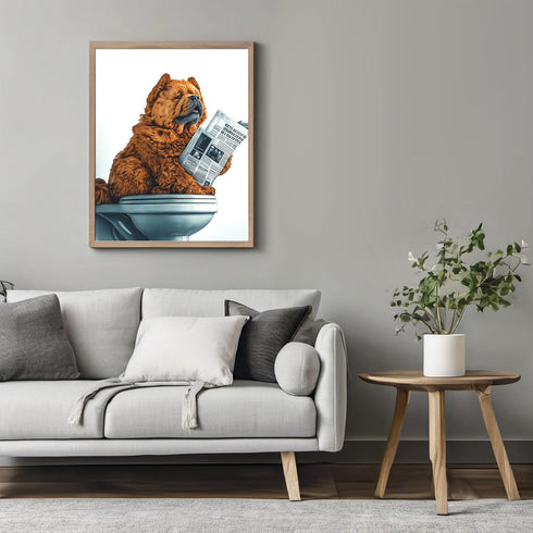 Posterizer 1 pcs-funny poster of cute fluffy chow-chow dog on the toilet 2-Bathroom Restroom Art-Comedy Art- Bathroom, restroom Decor- unframed wa...